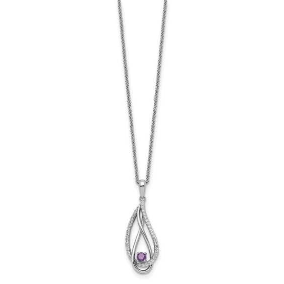 925 Sterling Silver Feb CZ Always in my Heart Birthstone 18in Necklace - Picture 2 of 6